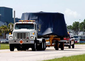 SLS Aft Skirt Moved to RPSF for Solid Rocket Booster Pathfinder Operations at Kennedy Space Center